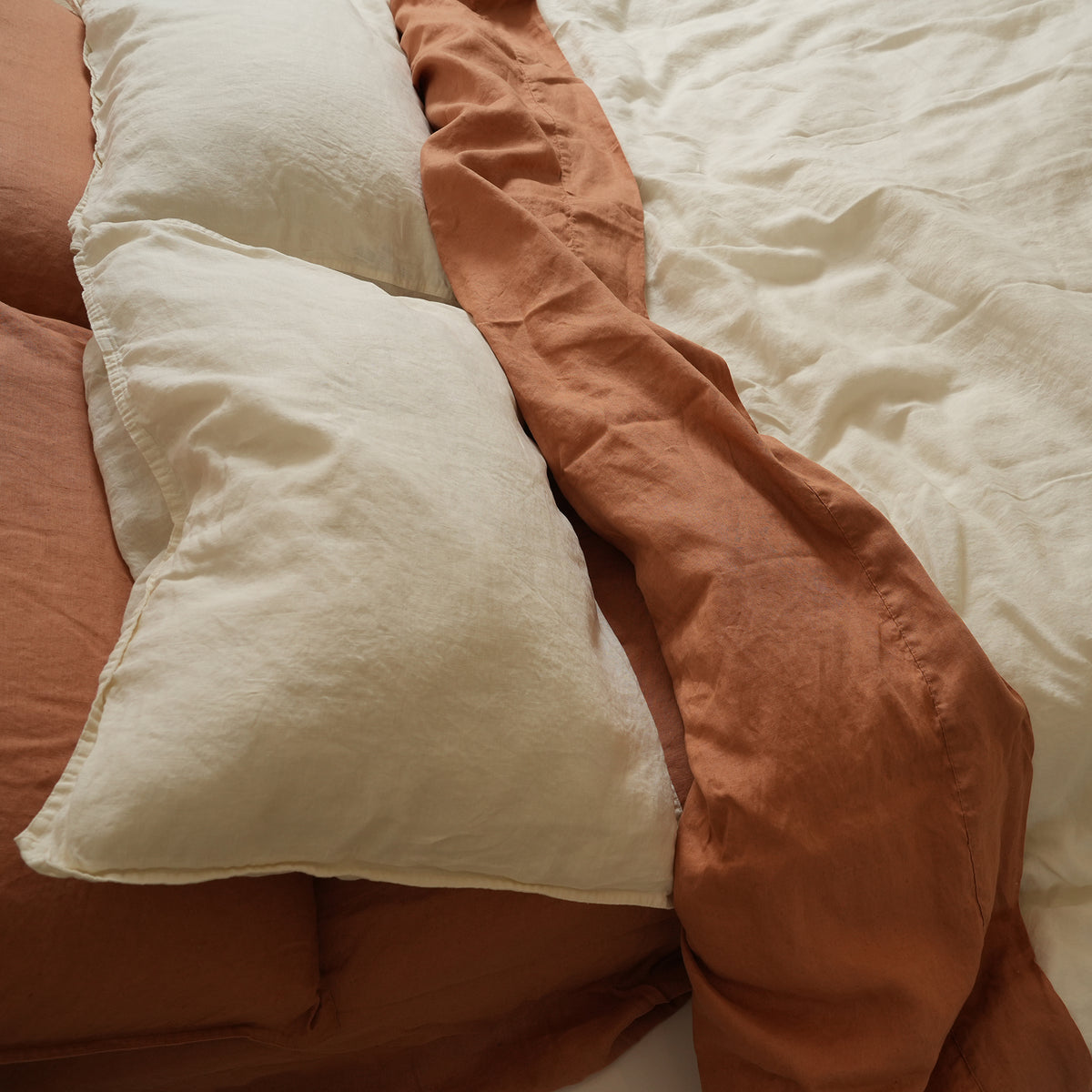 100% french flax linen duvet cover set in milk, side view