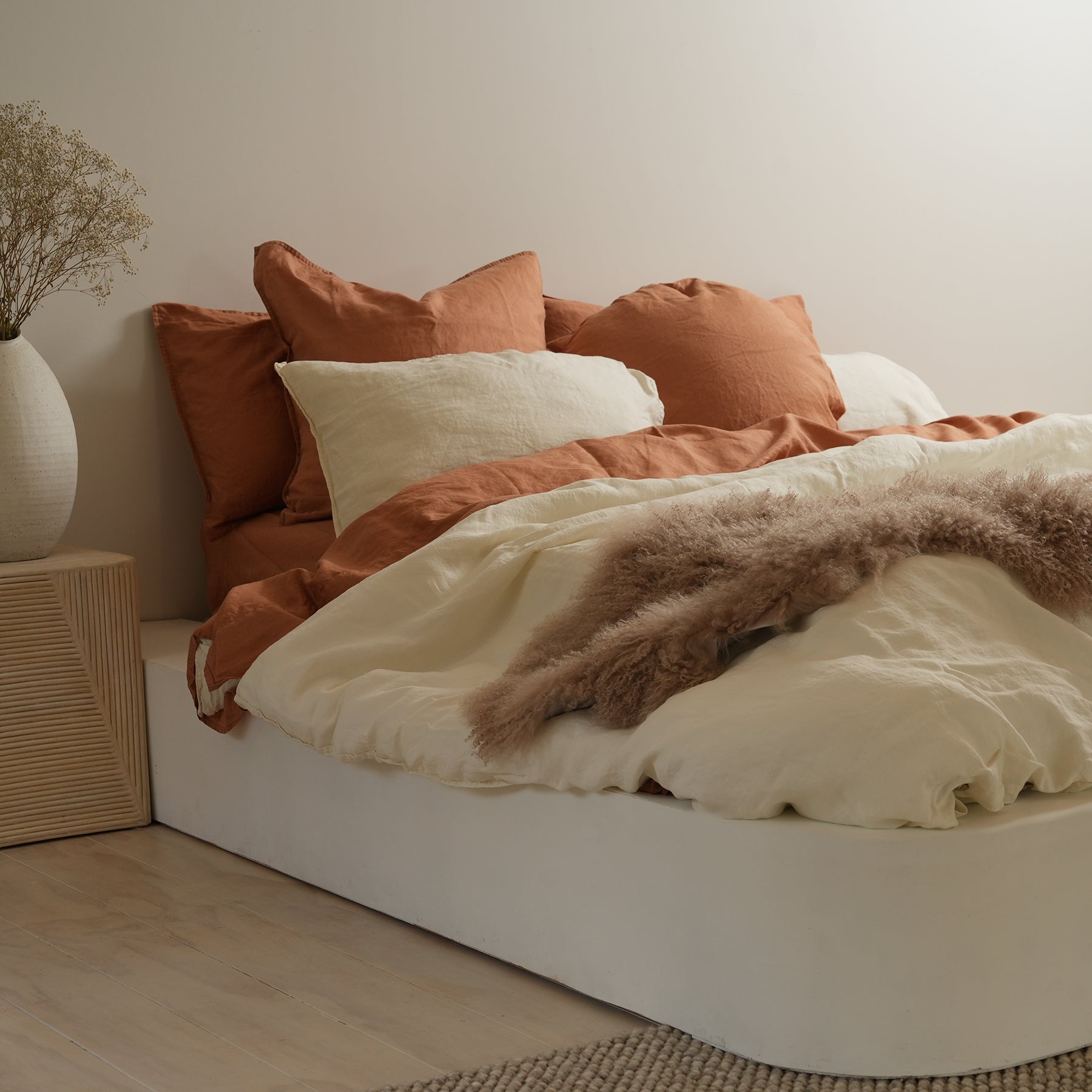 100% french linen euro pillowcase in hazelnut, detail view