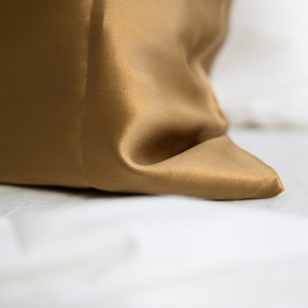 100% pure silk pillowcase in mocha, close-up