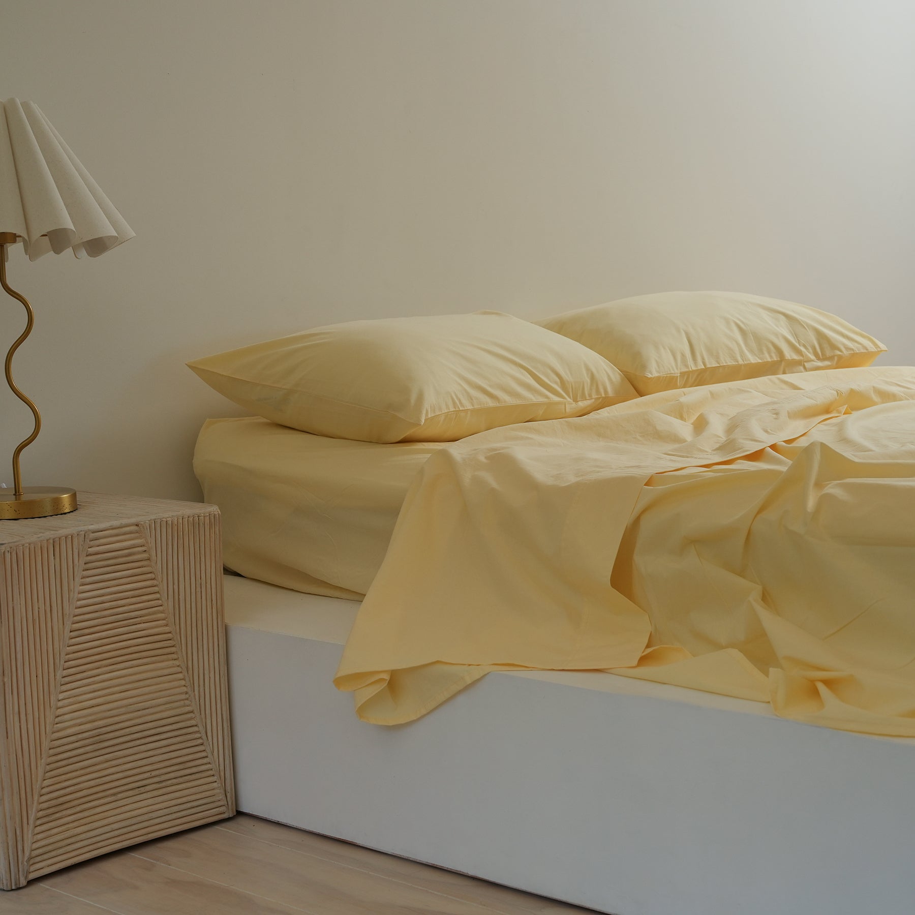 100% stonewashed cotton sheet set in butter, alternate angle