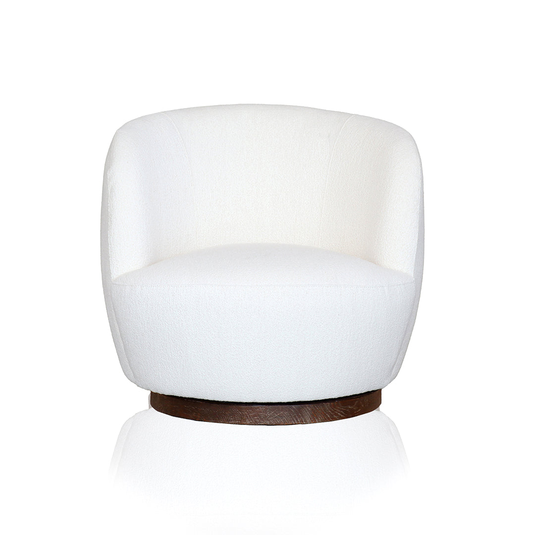 Mid Century Boucle Swivel Chair in room setting – Home Lab NZ