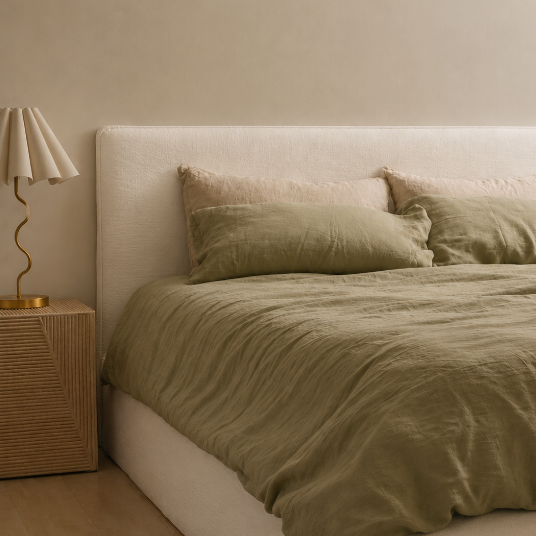 Harlow Headboard in Ivory – linen slip cover headboard | Home Lab