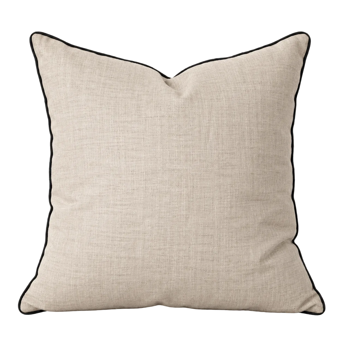 100% French Flax Linen Piped Feather filled Cushion- Natural Oat/Black