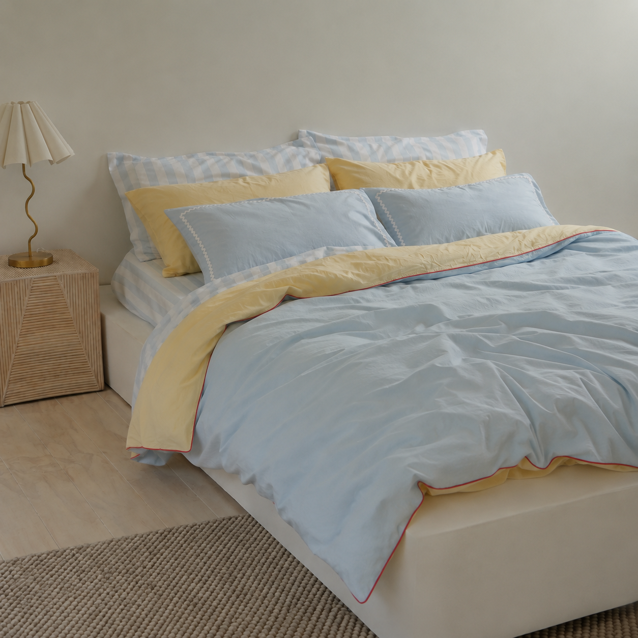 Bonnie Pillowcase Pair- Sky Blue/White Trim