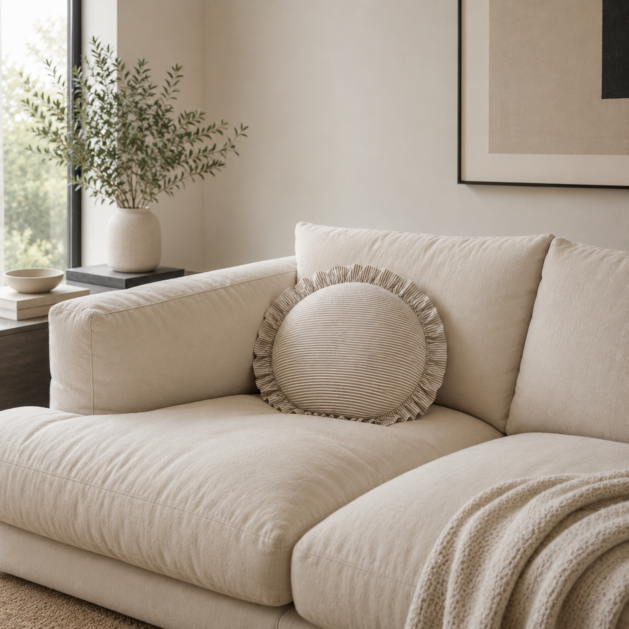 Bonny Round Cushion Taupe/Ivory – Home Lab NZ