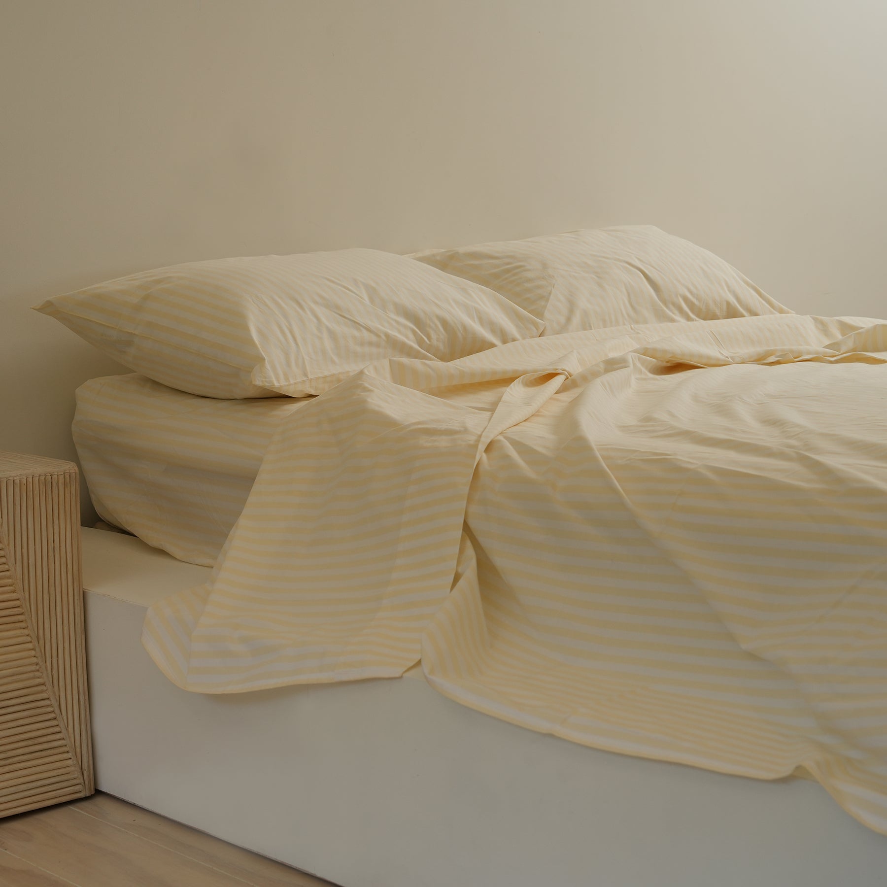 100% Stonewashed Cotton Sheet Set- Butter Stripe