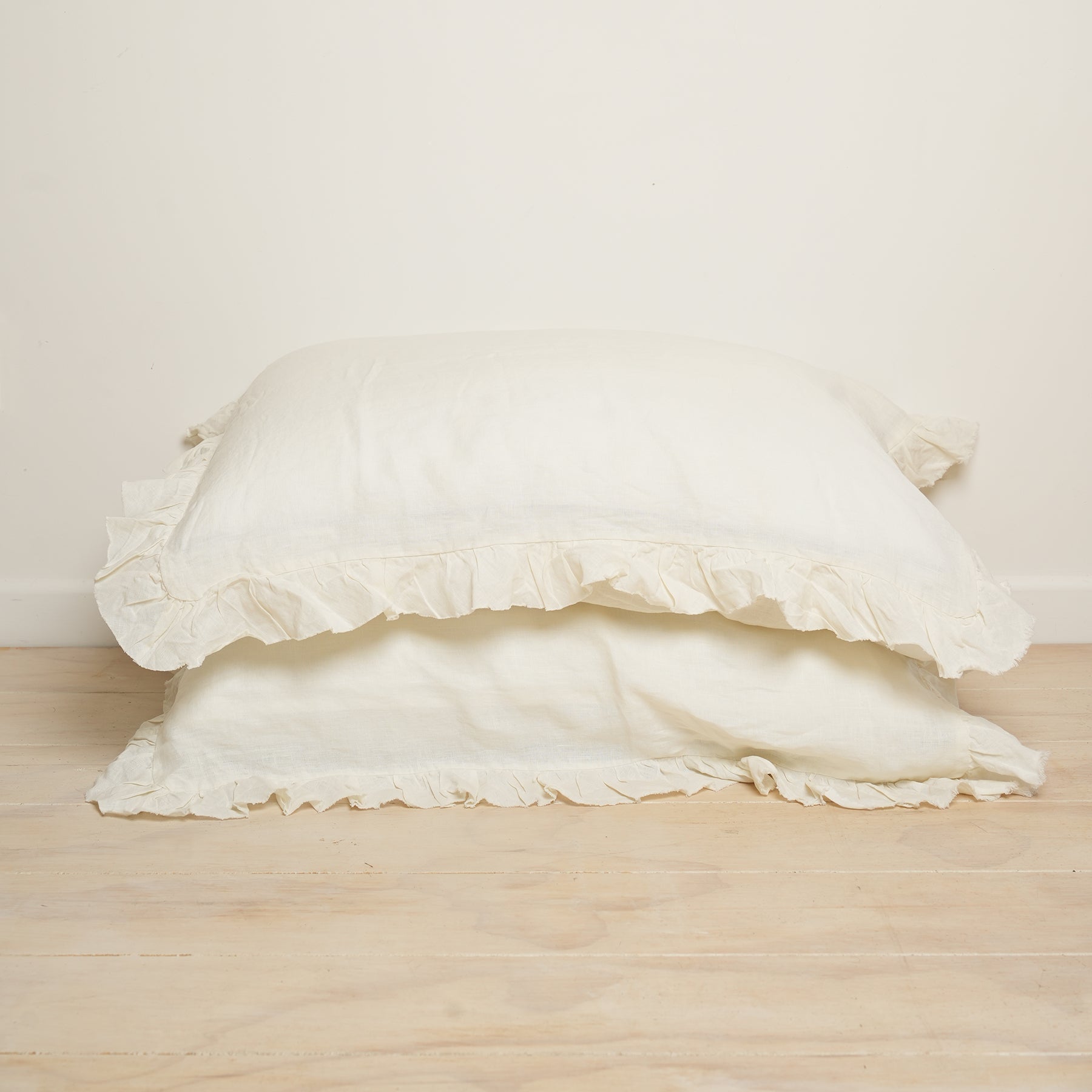 100% French Flax Linen Ruffle Edge Pillowcase Pair- Milk