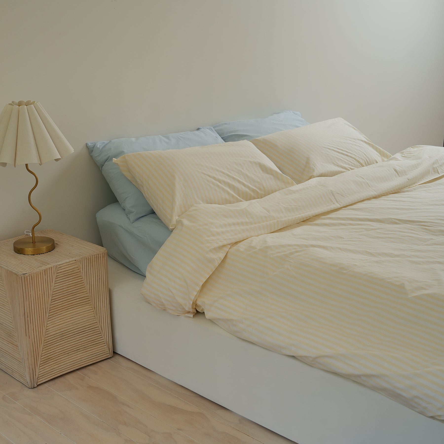 100% Stonewashed Cotton Duvet Set- Butter Stripe
