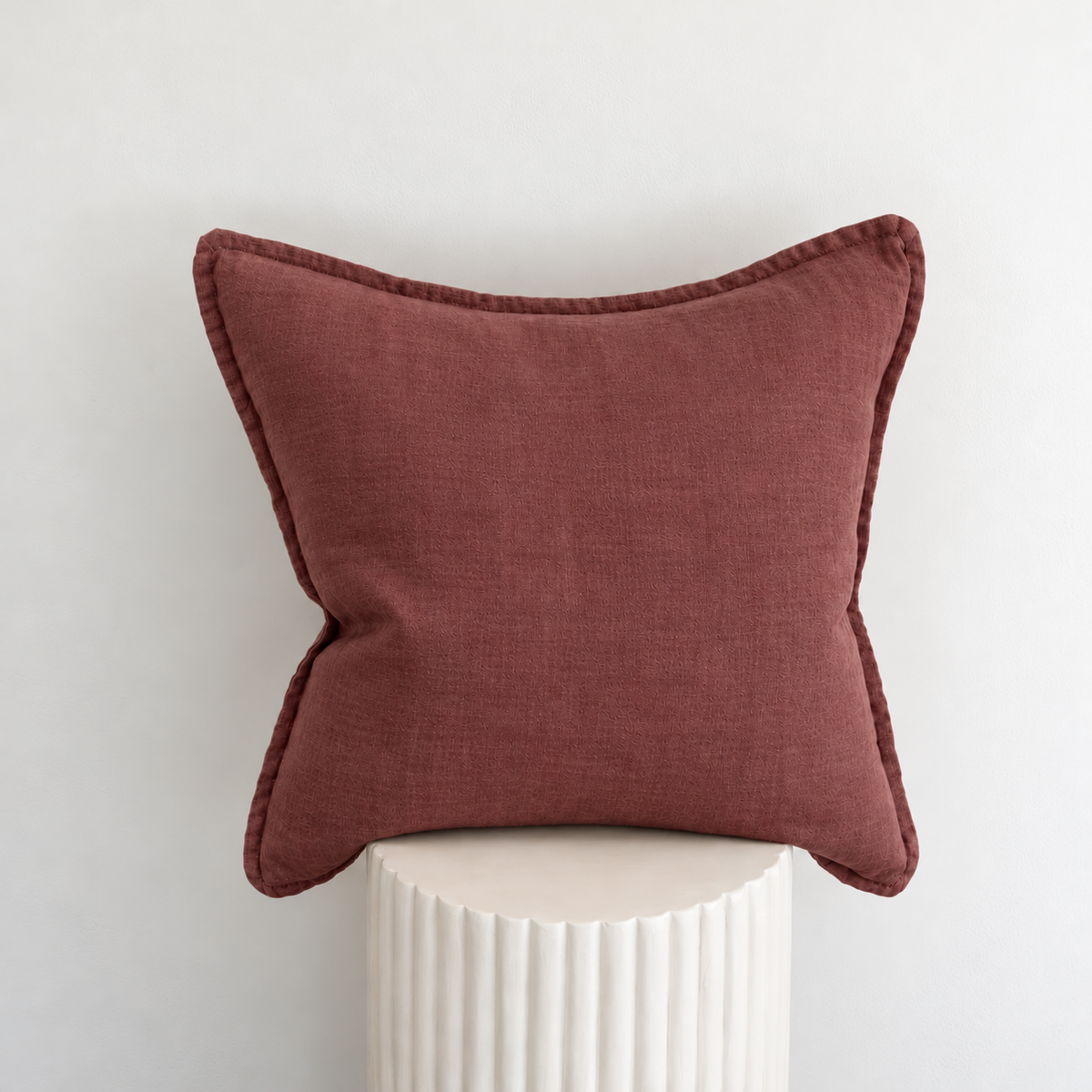 100% Belgium Linen Vintage Washed Cushion- Feather Filled - Burgundy