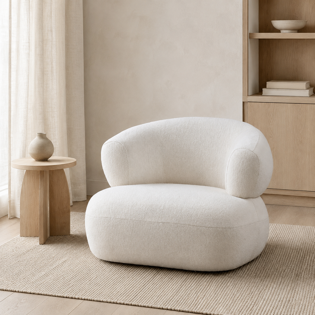Boucle Bubble Chair styled in a Home Lab interior — option C