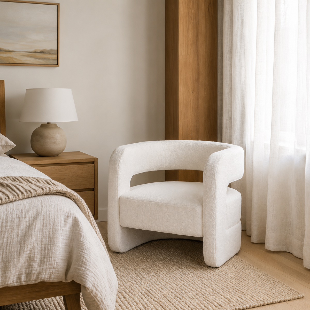 Boucle Archer Chair styled in a Home Lab interior — option C