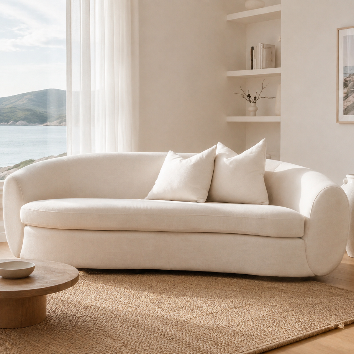 Gwen Sofa - Linen Blend styled in a Home Lab interior — option B
