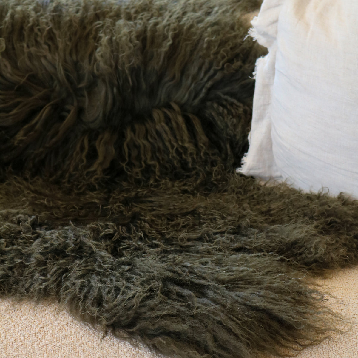Tibetan Lambskin Rug - Olive