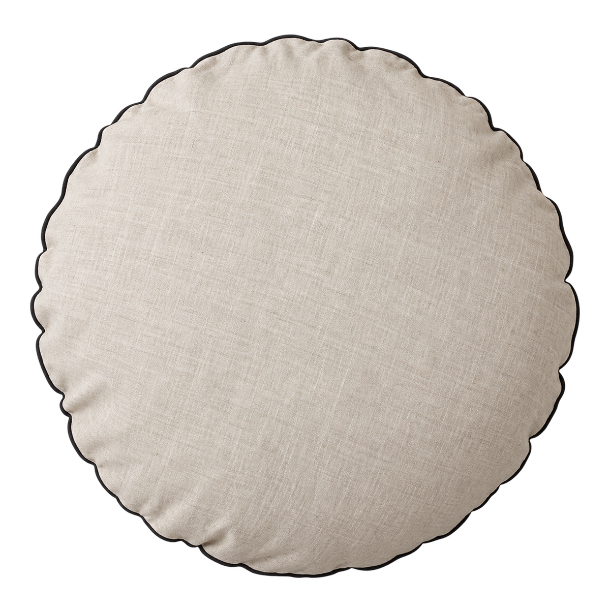 100% Flax Linen Round Piped Feather Filled Cushion- Natural Oat/ Black