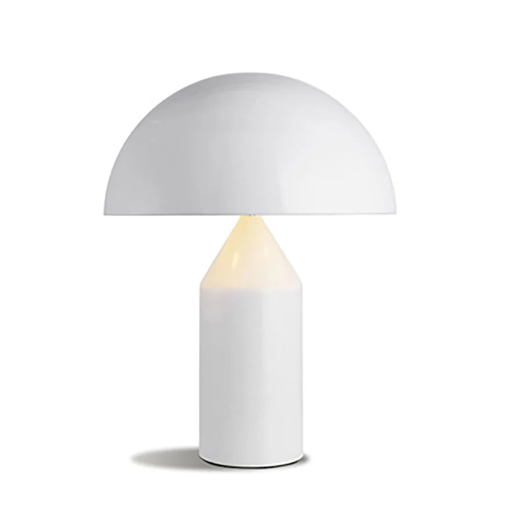 Dome table lamp in White metal, cylindrical base with dome shade, 24 x 45cm