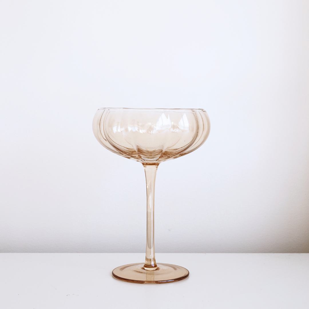 Petal cocktail glass in light amber set of 4, 16cm high x 10cm wide with petal-moulded form