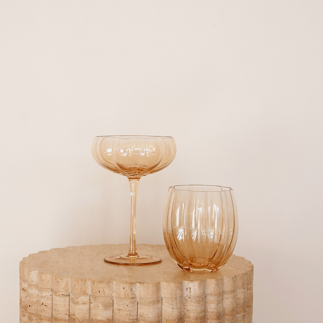 Petal Stemless Glass- Light Amber in Set of 4 – Home Lab NZ