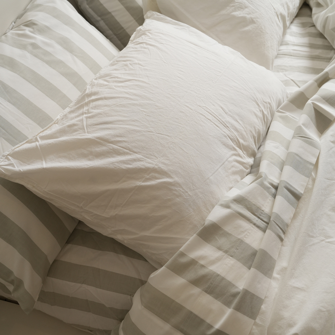 100% Stonewashed Cotton Sheet Set- Sage Stripe