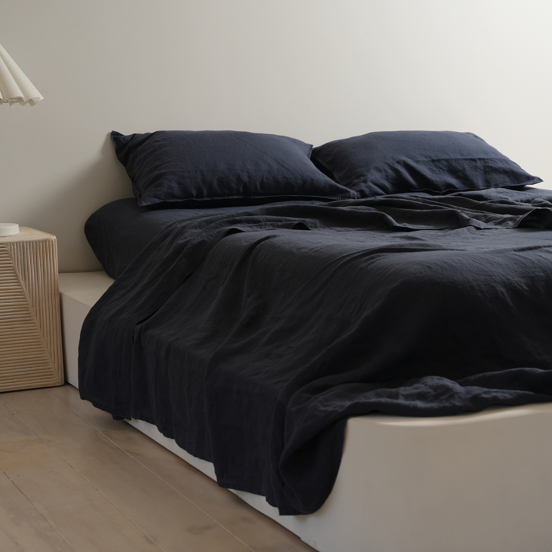 100% French Flax Linen Sheet set- Midnight