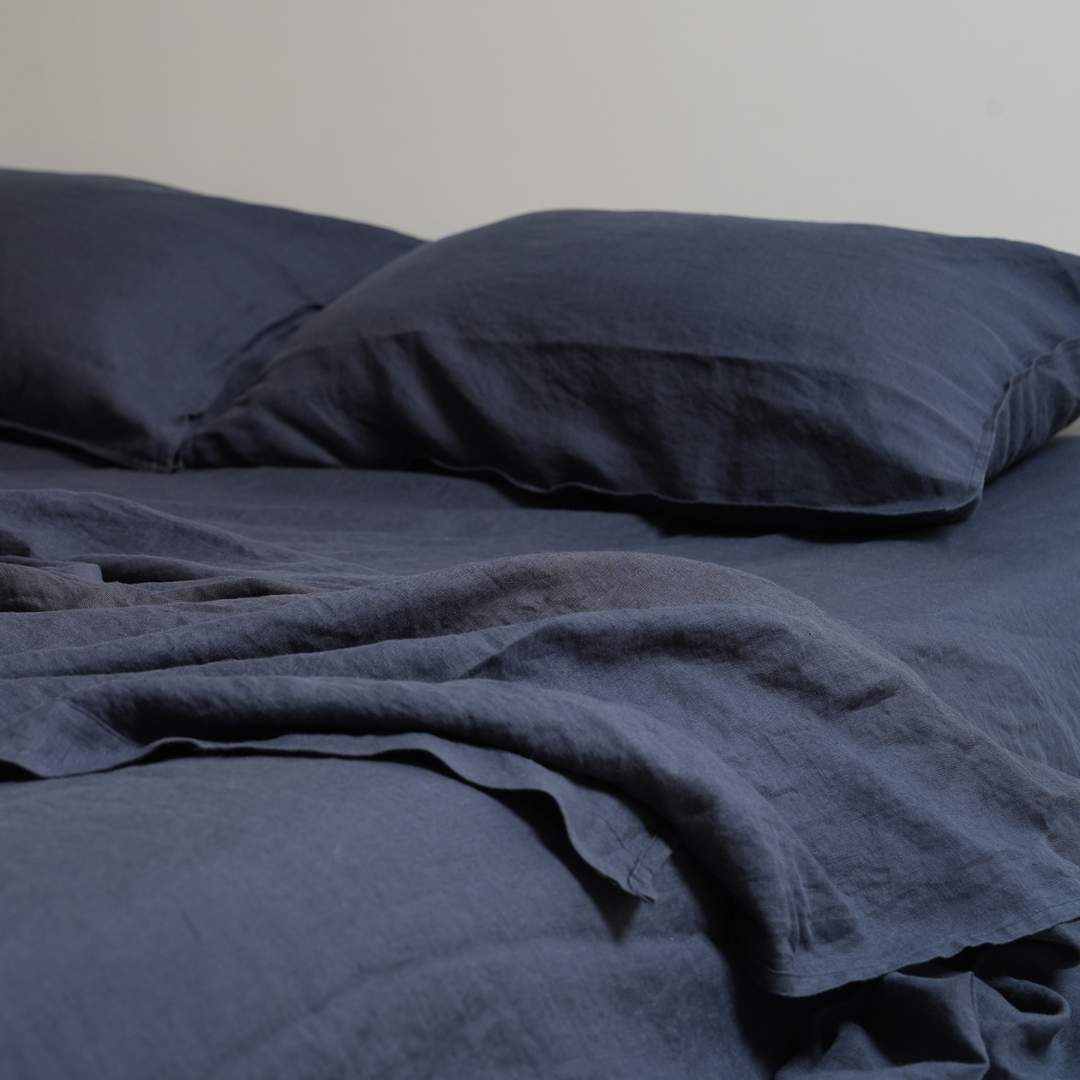 100% French Flax Linen Sheet set- Midnight
