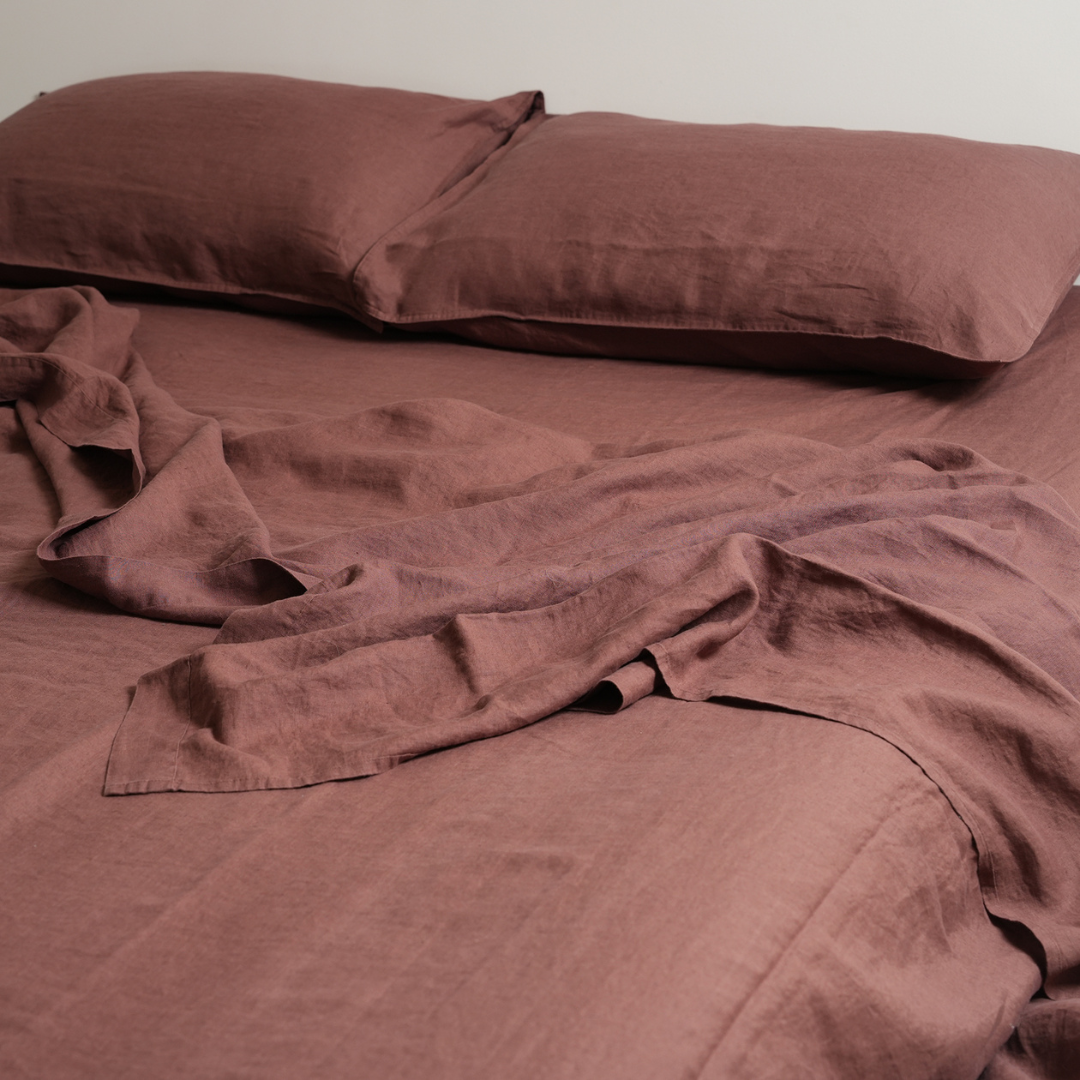 100% French Flax Linen Sheet set- Cocoa