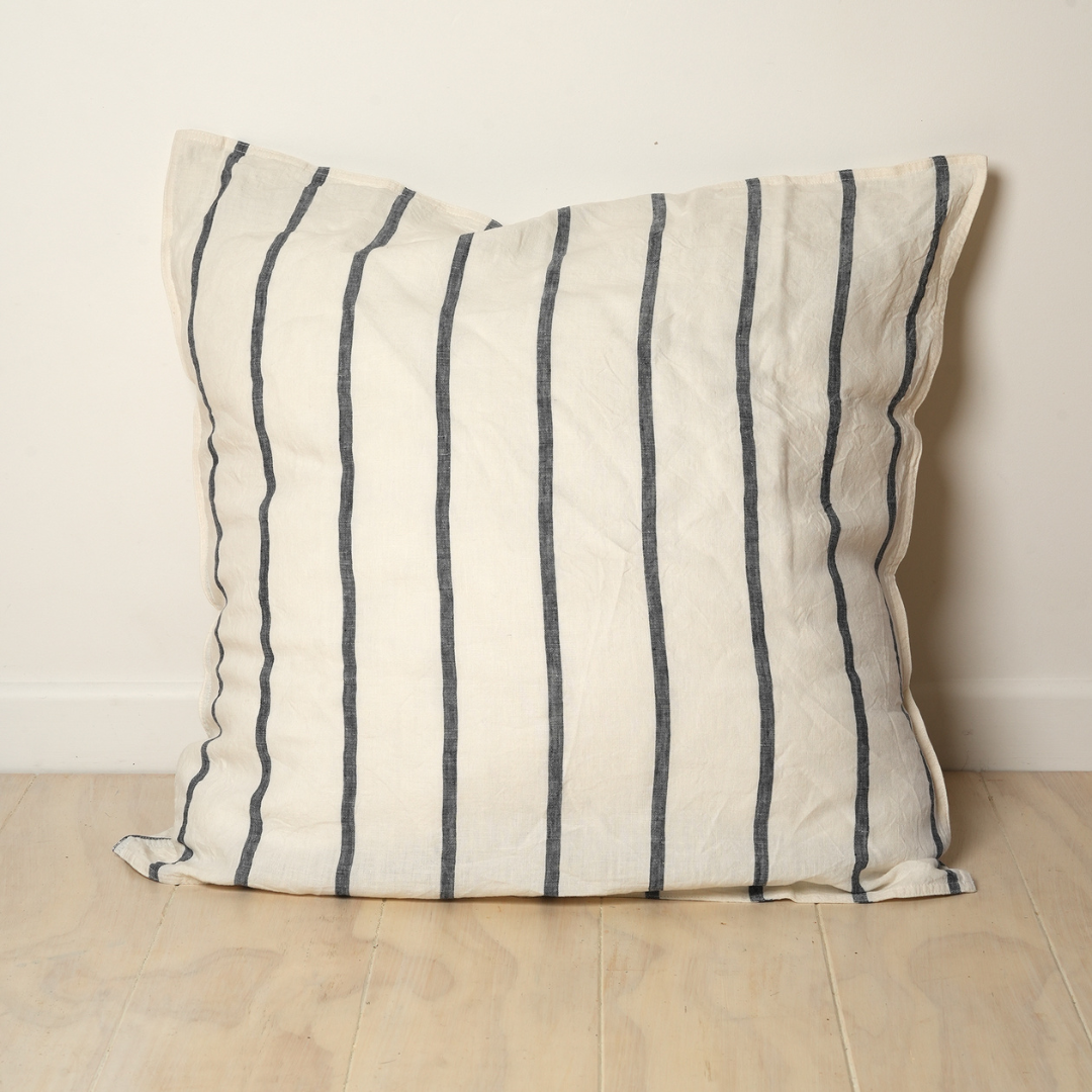 100% French Flax Linen Euro pillowcase- Midnight Stripe