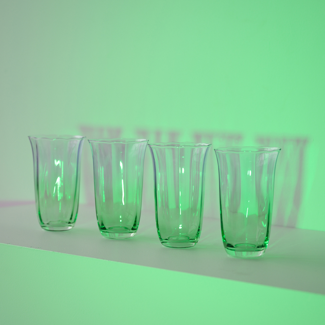Fleur Highball Glasses- Set of 4- Green/Lilac