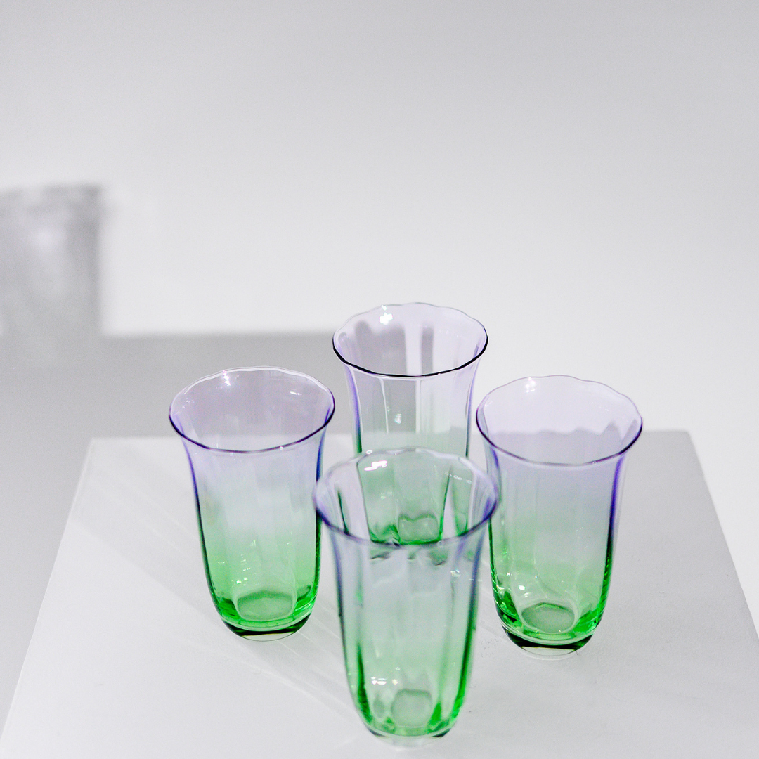 Fleur Highball Glasses- Set of 4- Green/Lilac