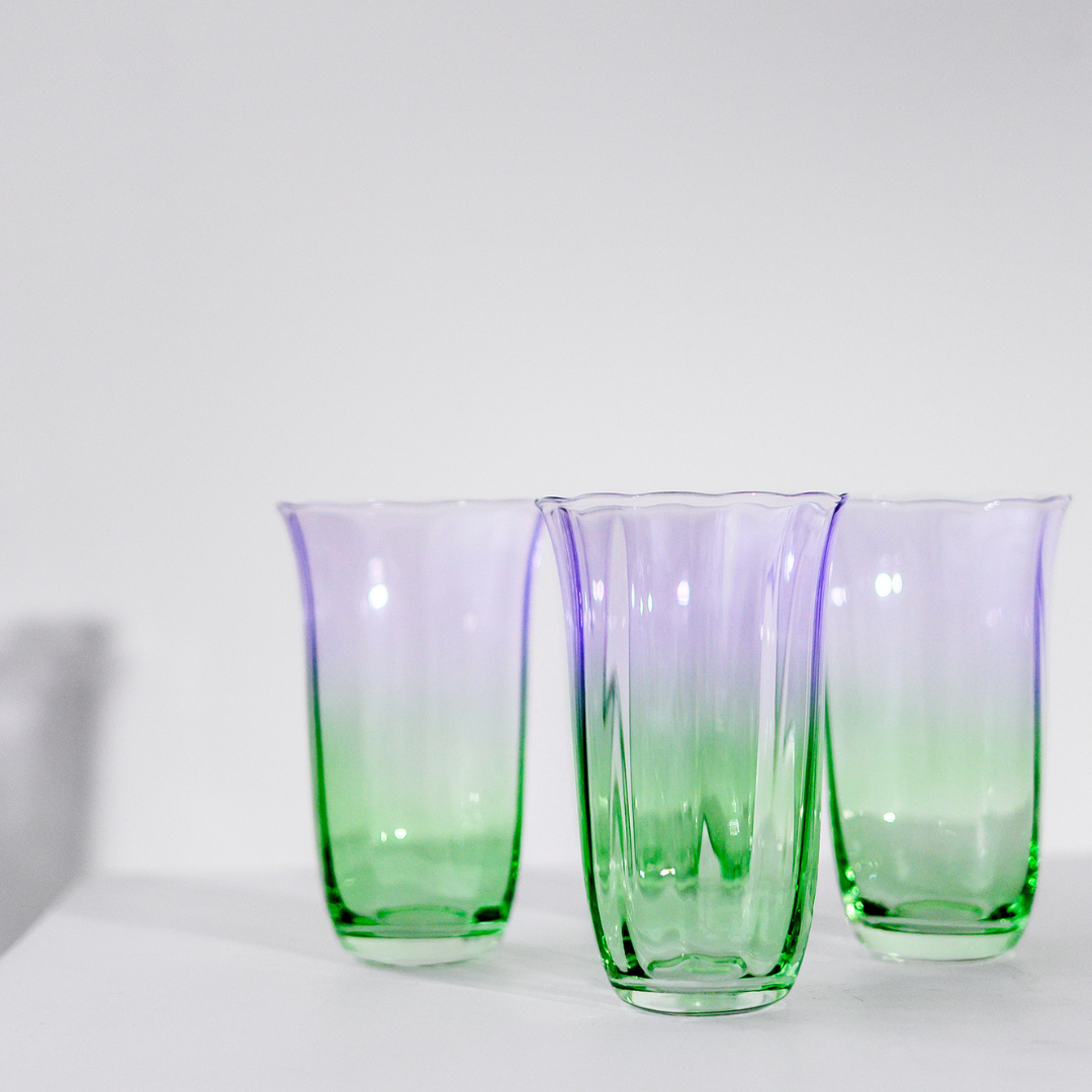 Fleur Highball Glasses- Set of 4- Green/Lilac