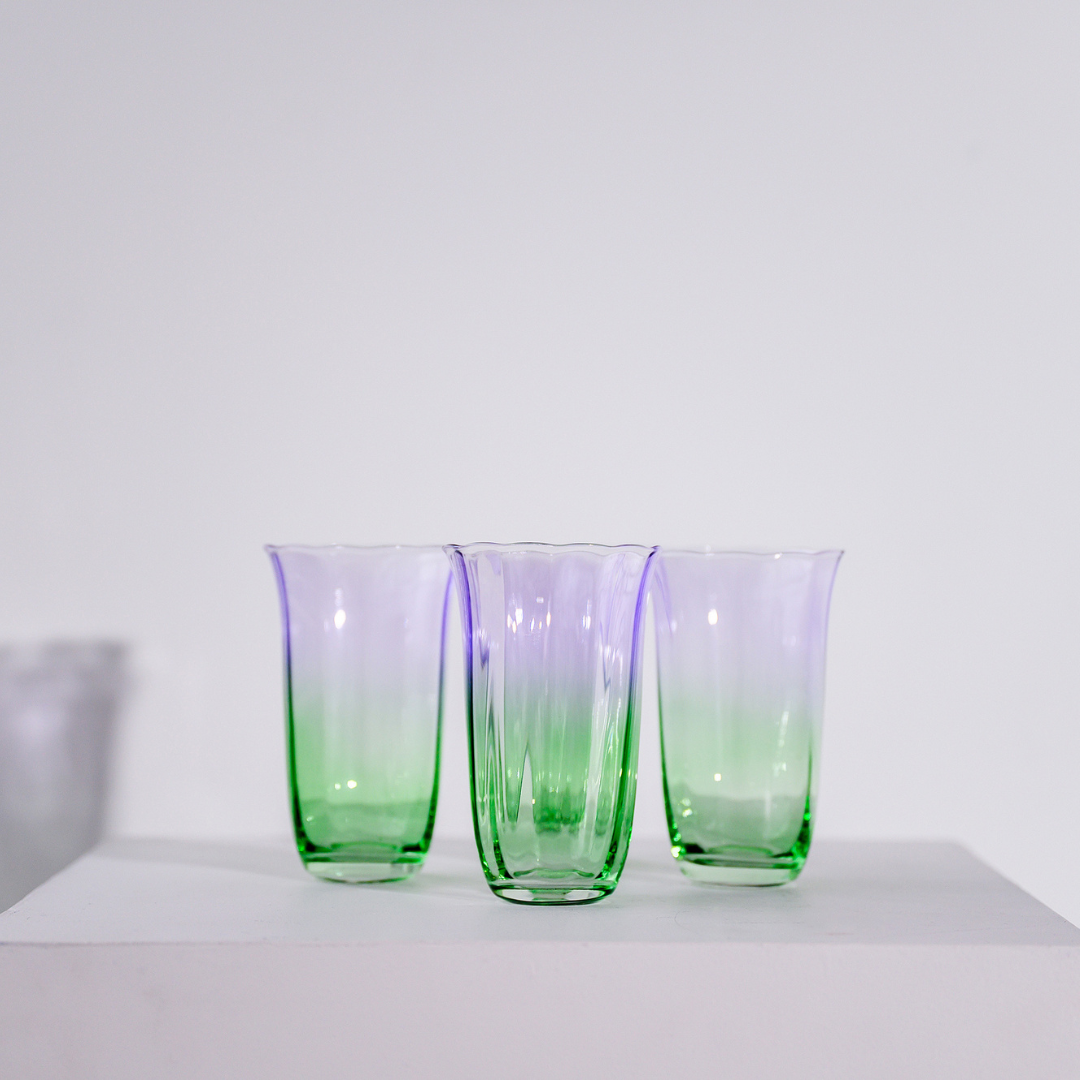 Fleur Highball Glasses- Set of 4- Green/Lilac