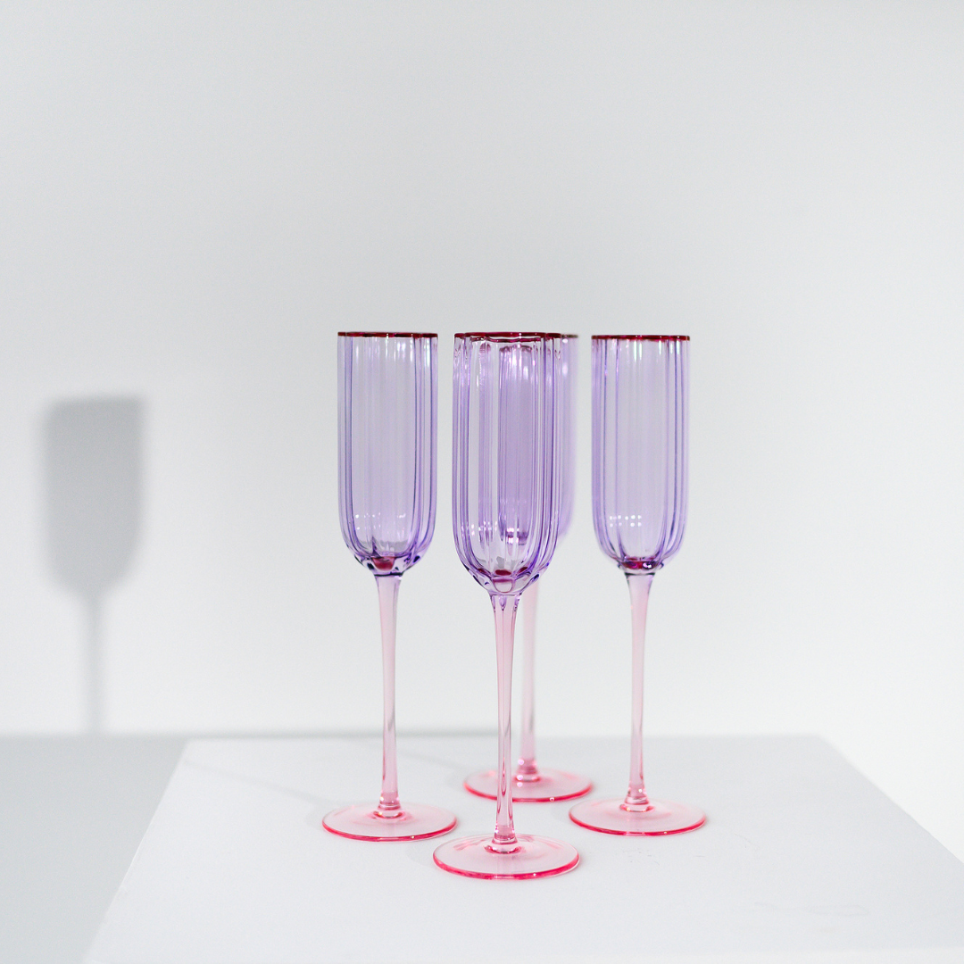 Petal Champagne Flute- Set of 4- Lilac/Blush