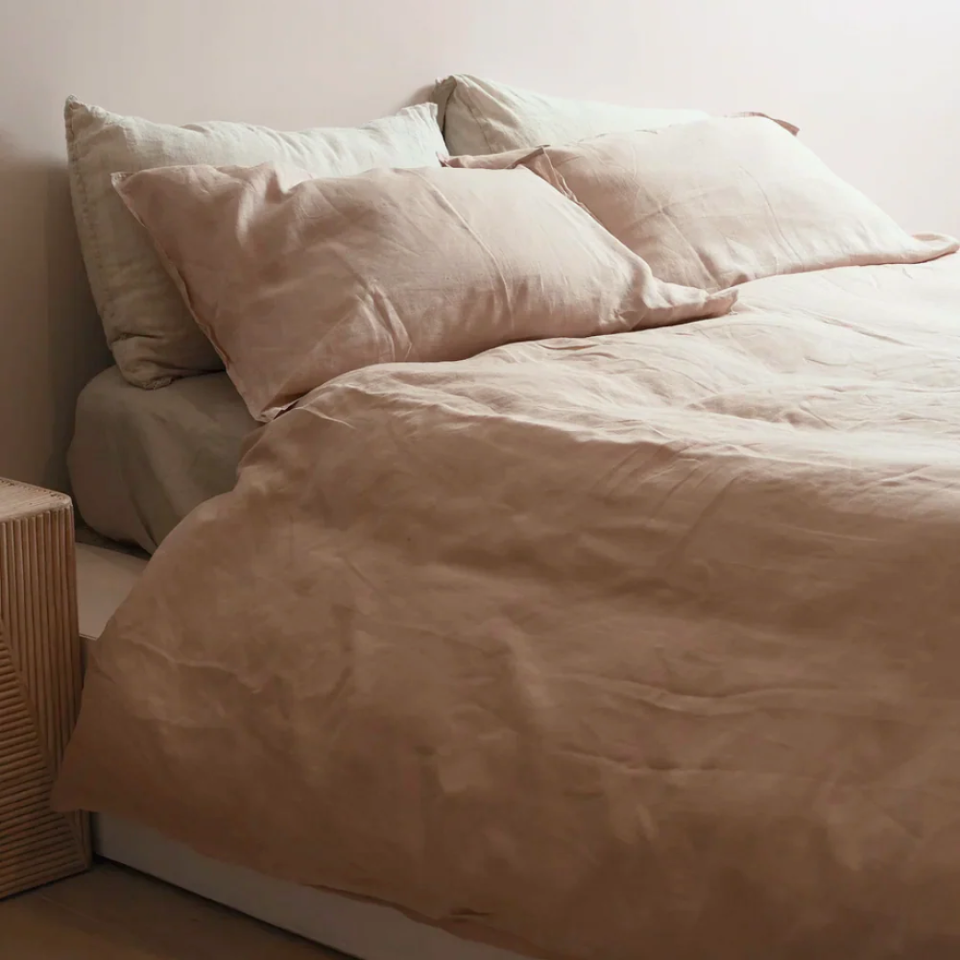 100% French Flax Linen Duvet Cover Set - Latte