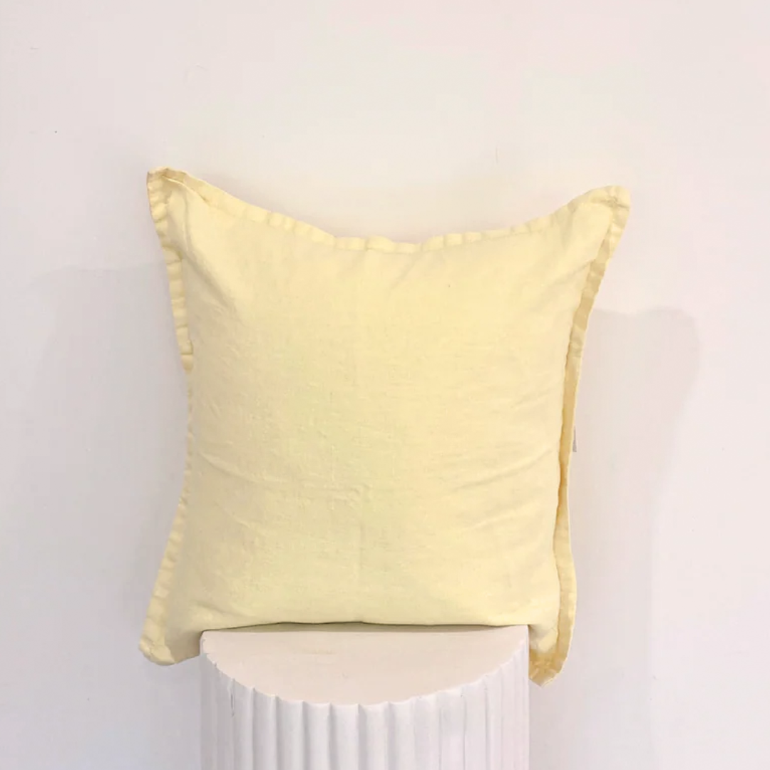 100% Belgium Linen Vintage Washed Cushion- Feather Filled - Lemoncello