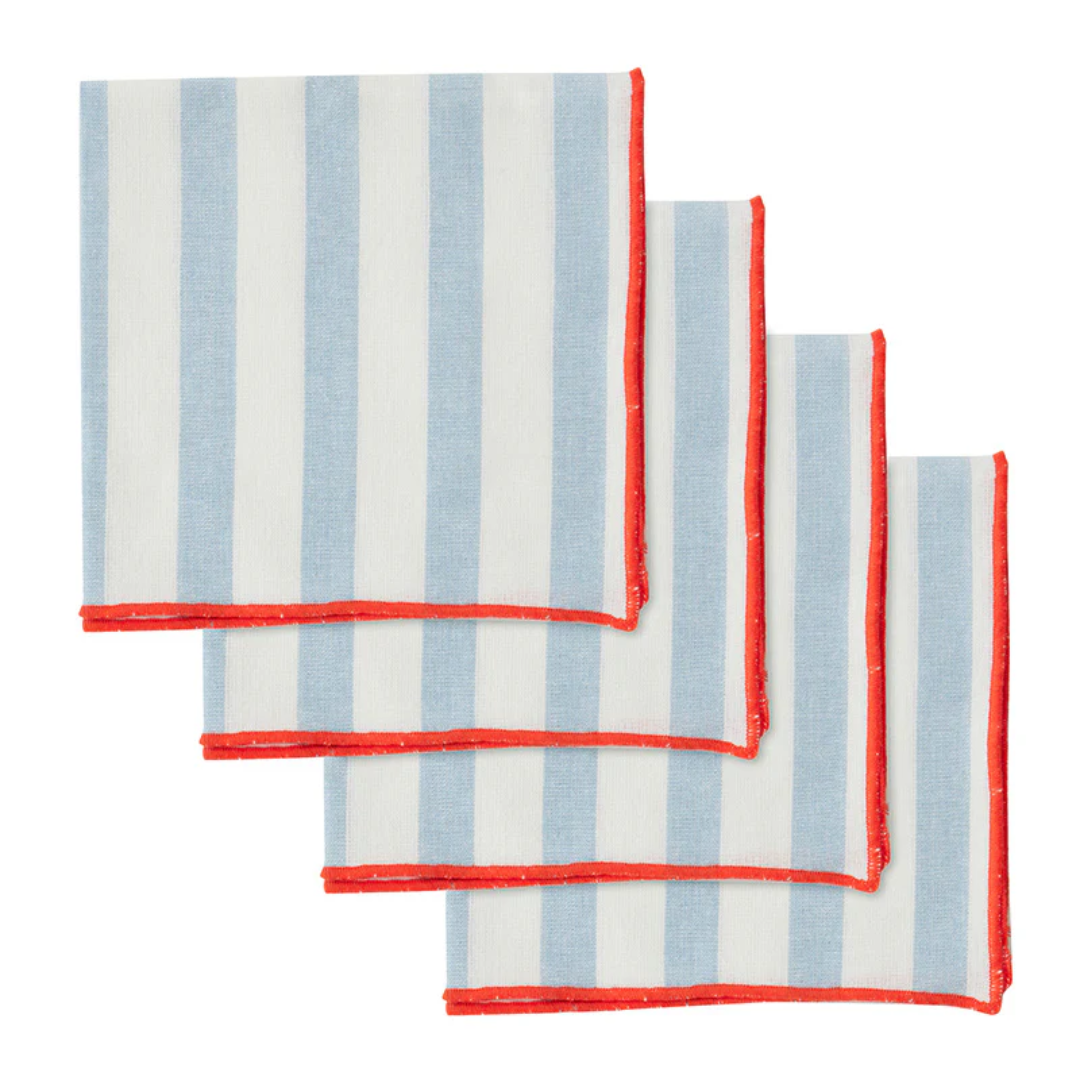 Luna S/4 Cotton Napkins- Sky/Red