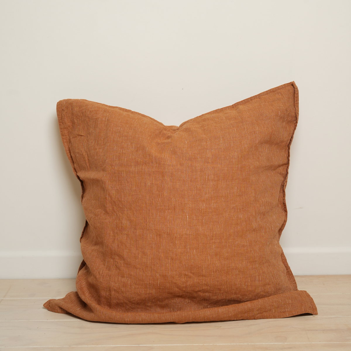 100% French Linen Euro pillowcase- Caramel Pinstripe