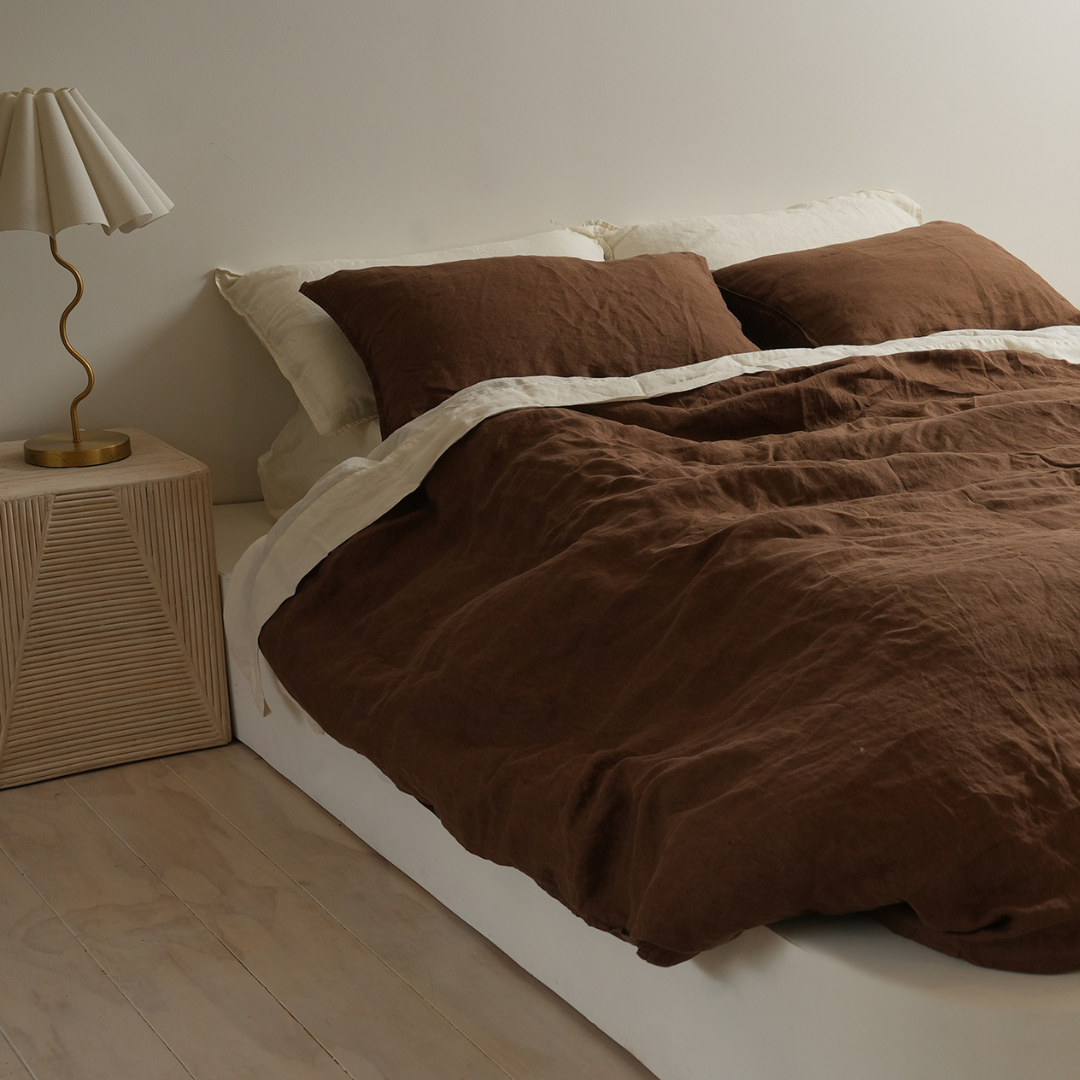 French Flax Linen Duvet Cover Set in Mocha – Home Lab NZ