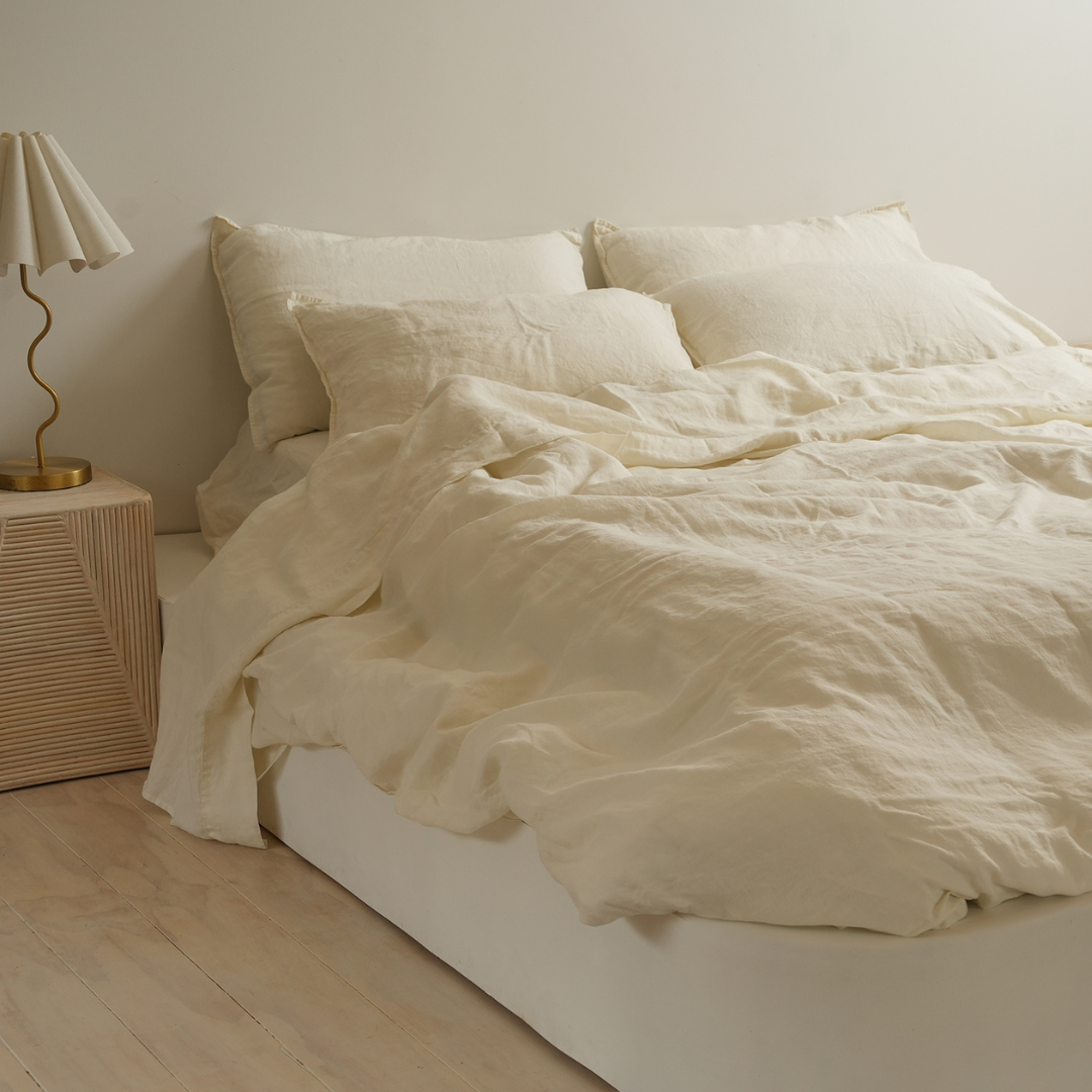 100% French Flax Linen Duvet Cover Set - Milk