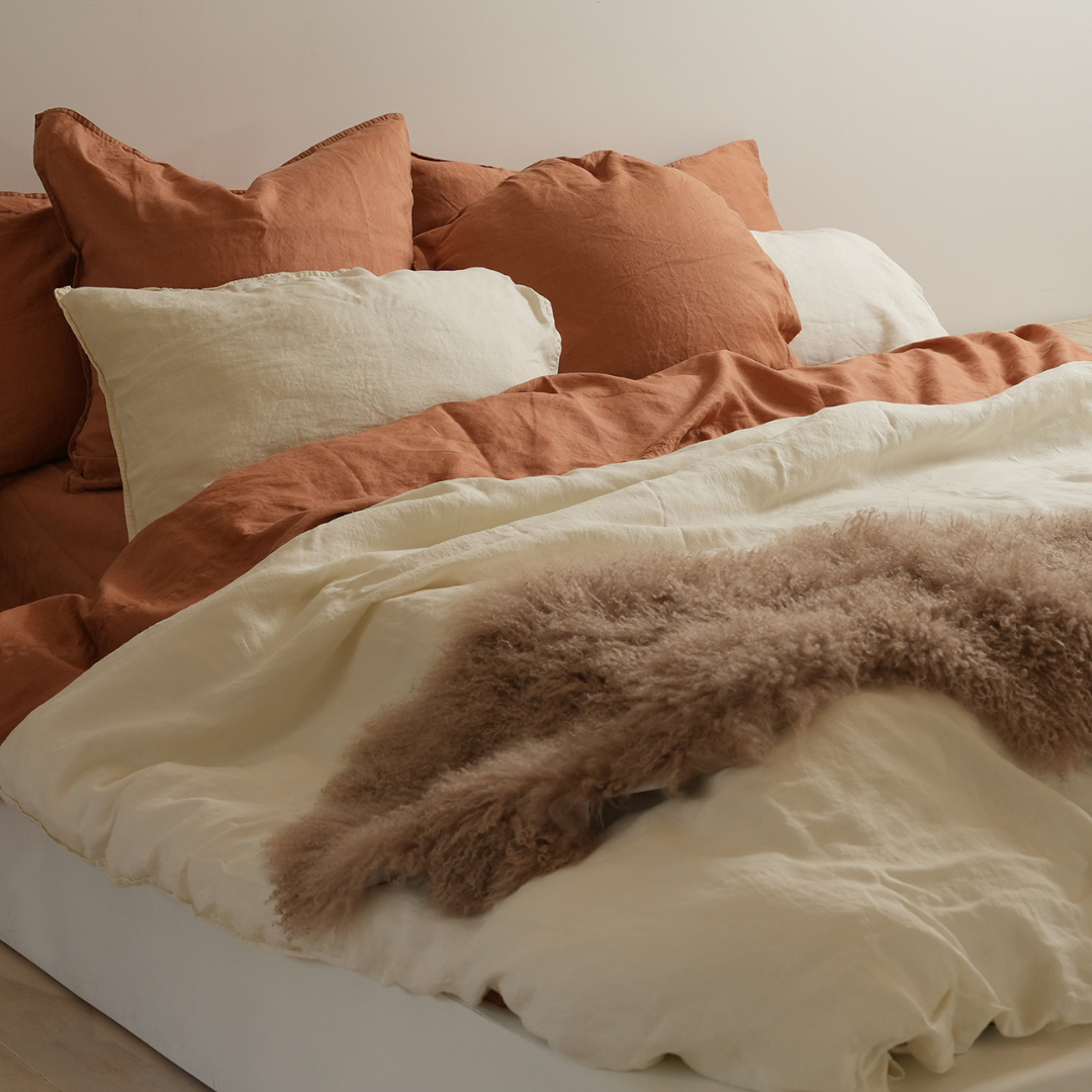 100% French Flax Linen Duvet Cover Set - Milk