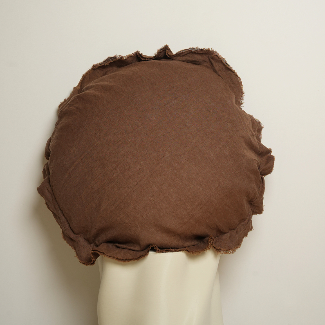 Flax Linen Round Feather Filled Cushion in Mocha – Home Lab NZ