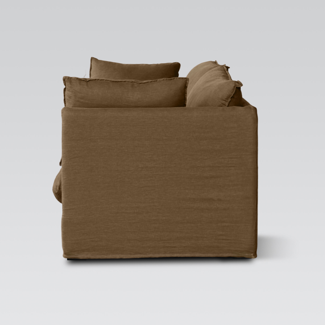 Amsterdam linen sofa in mocha, close-up