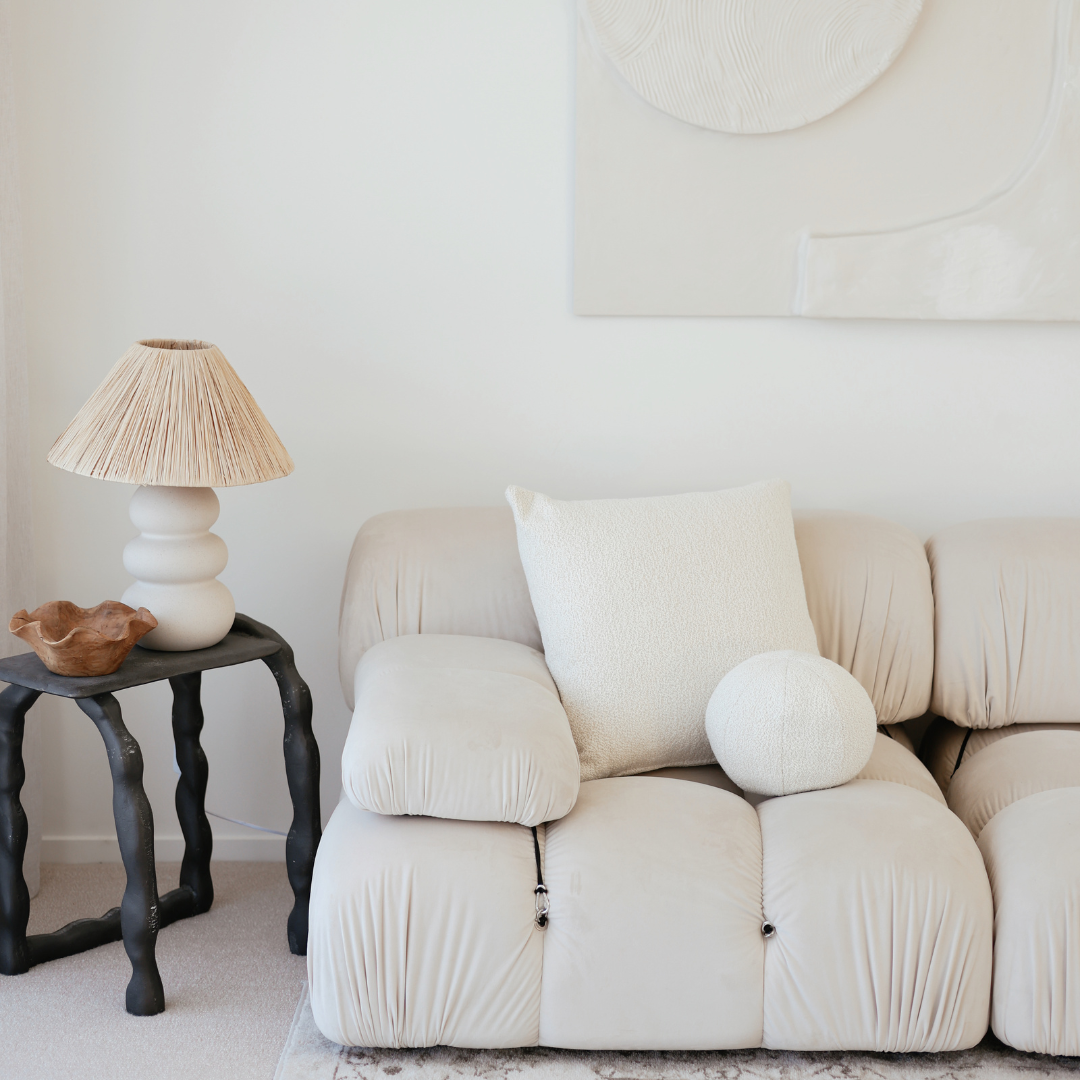 Boucle square cushion, close-up