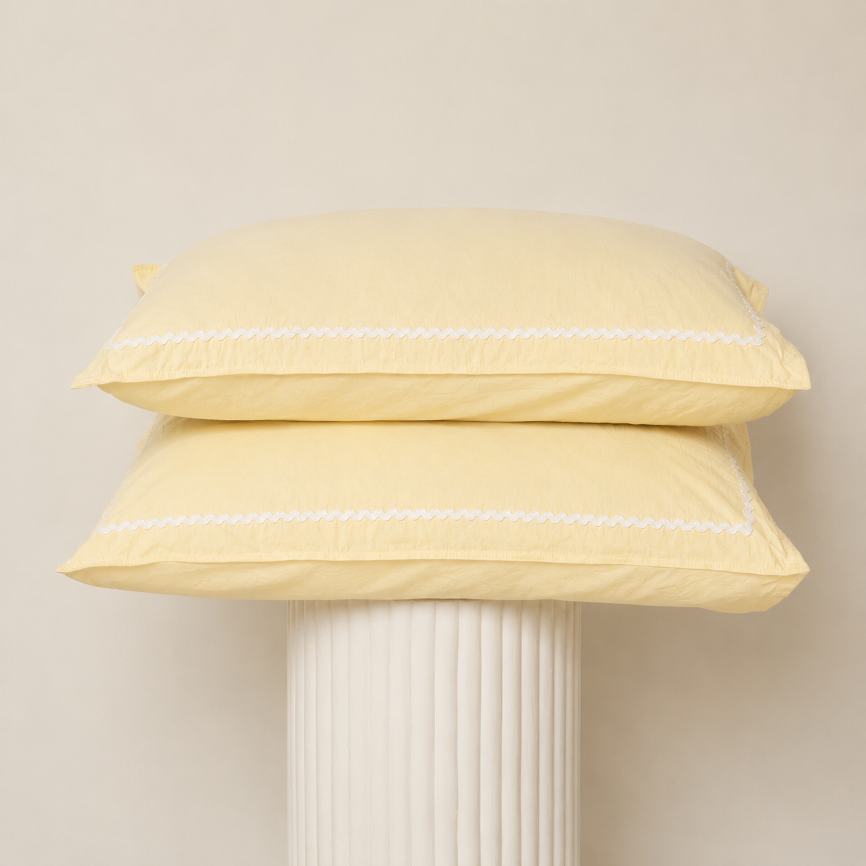 Bonnie Pillowcase Pair- Butter/White Trim