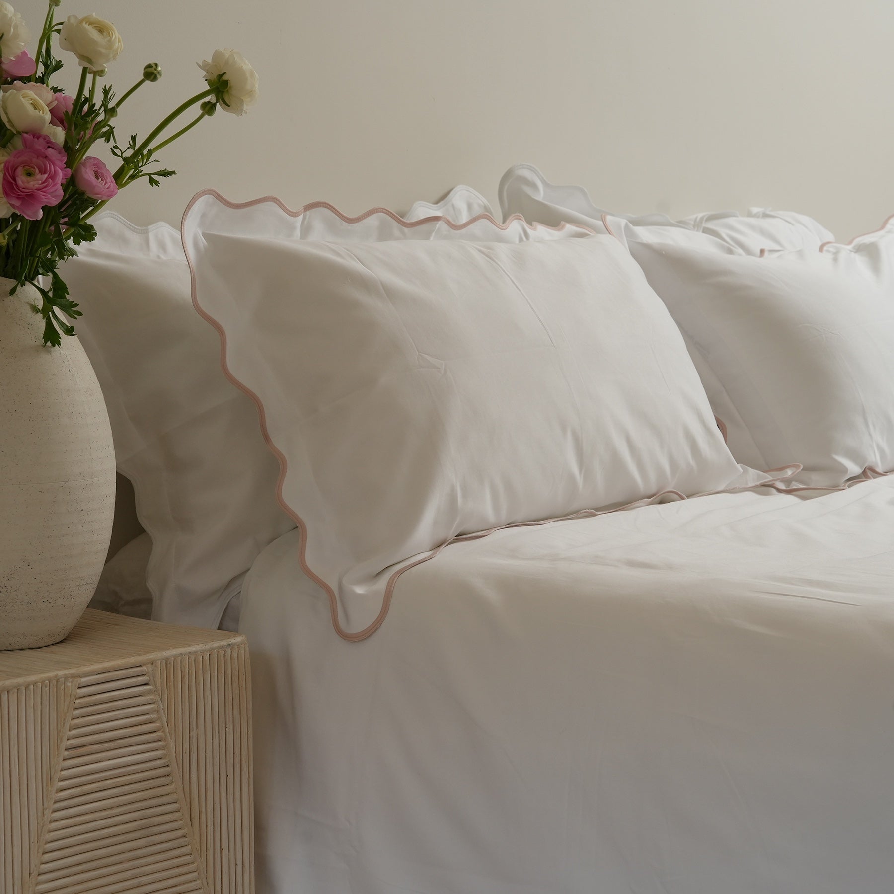 Celine duvet set in white/blush, side view