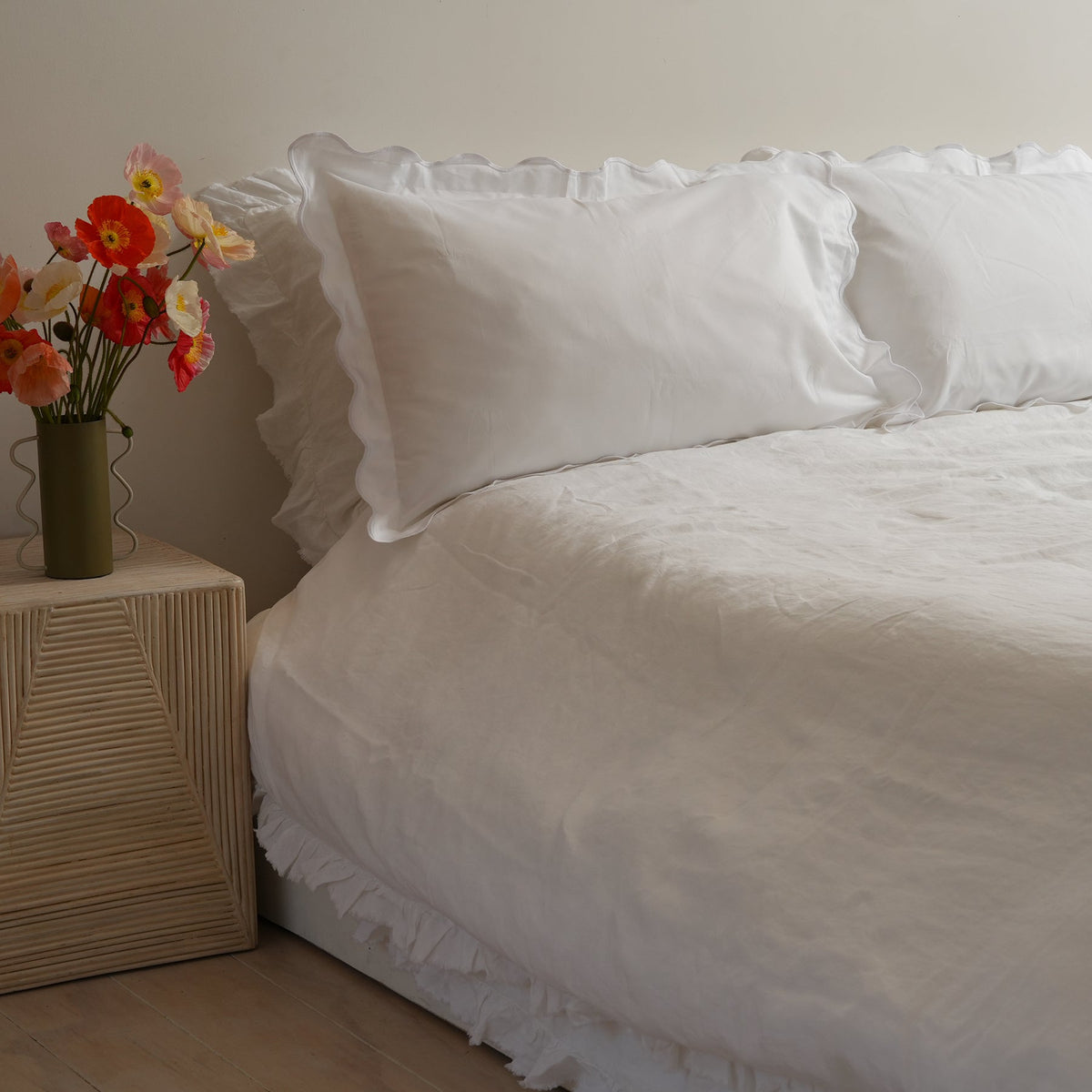 Celine pillowcase pair in white, side view