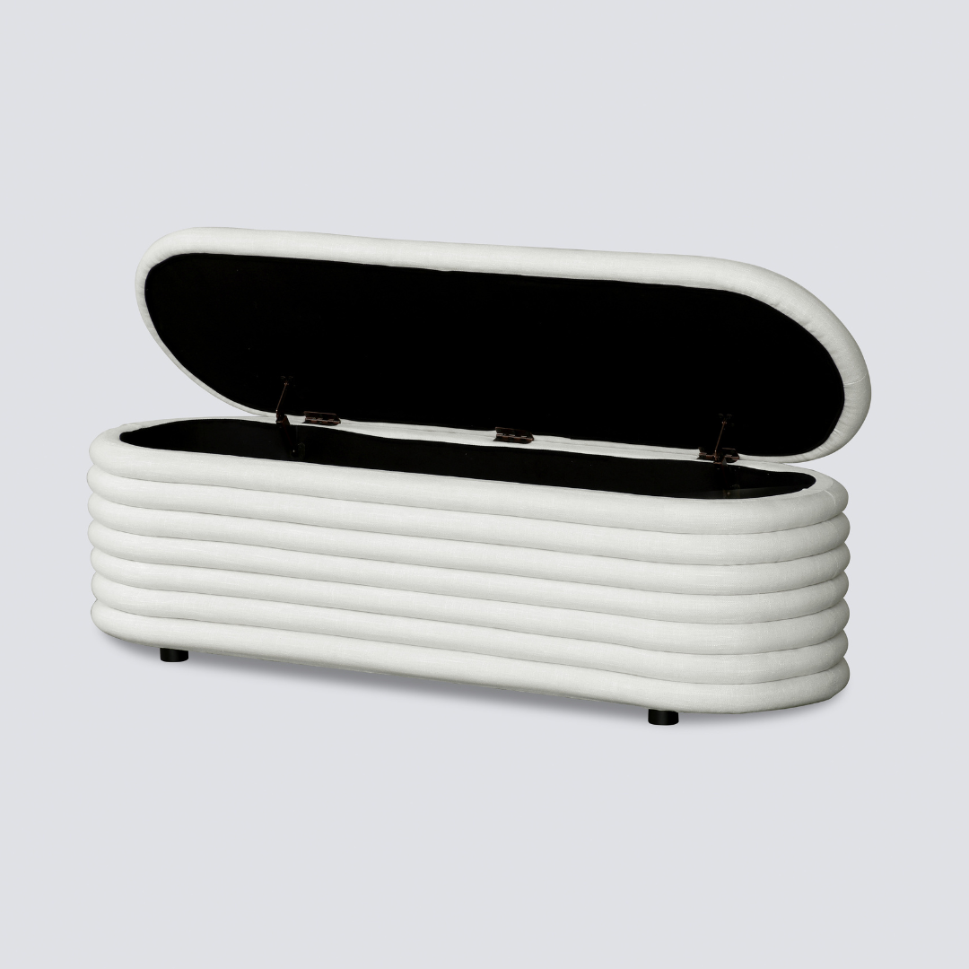 Channelled storage bench, styled shot