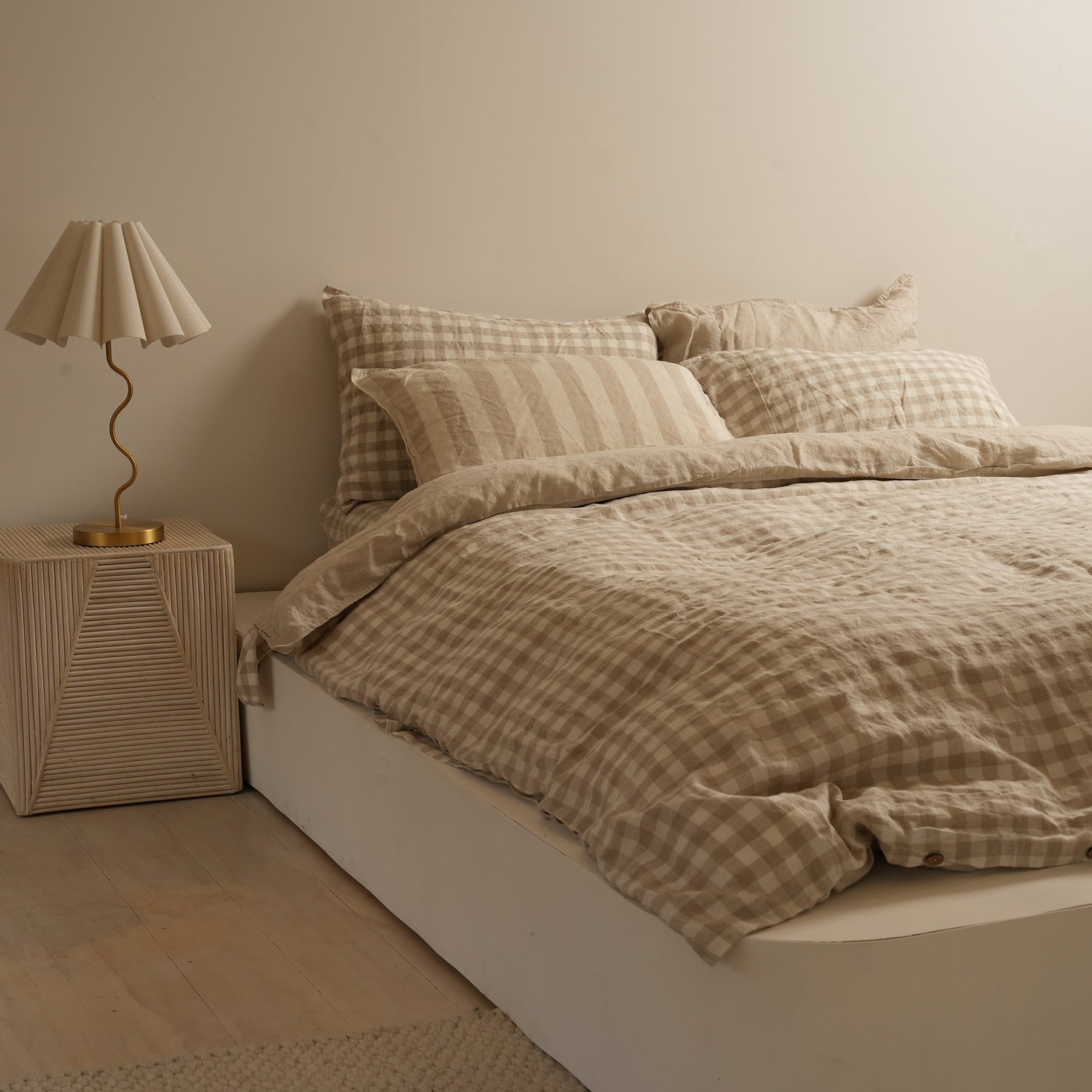 French flax linen reversible duvet cover set in Natural Gingham
