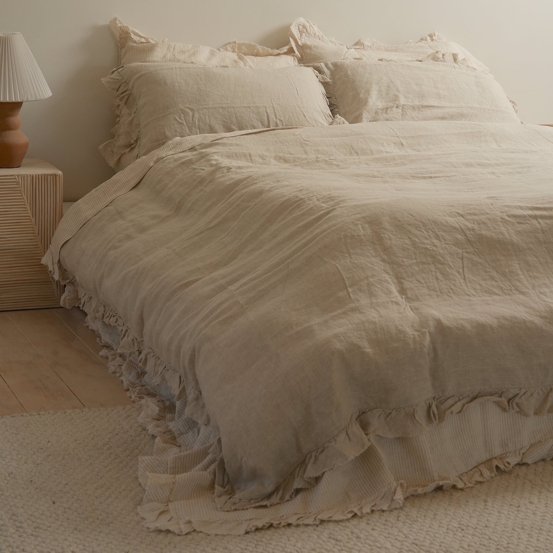 French flax linen ruffle edge duvet set in Natural Oat