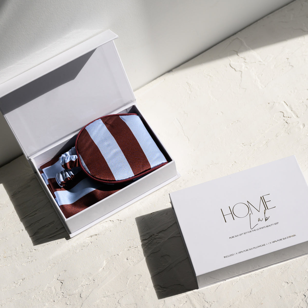 100% Pure Silk Gift Set- Cocoa and Sky Blue Stripe