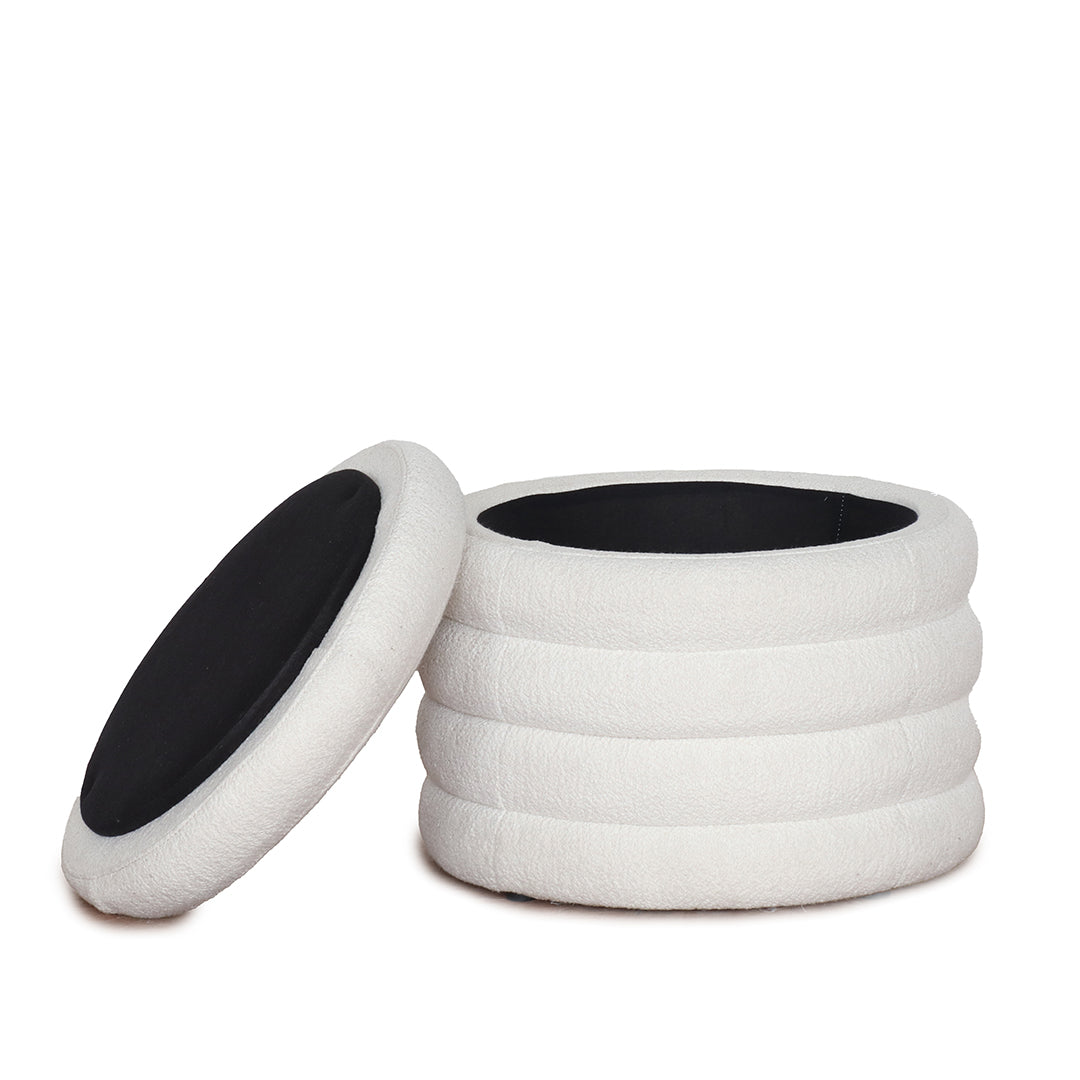 Boucle Roundie Storage Ottoman side view – Home Lab NZ