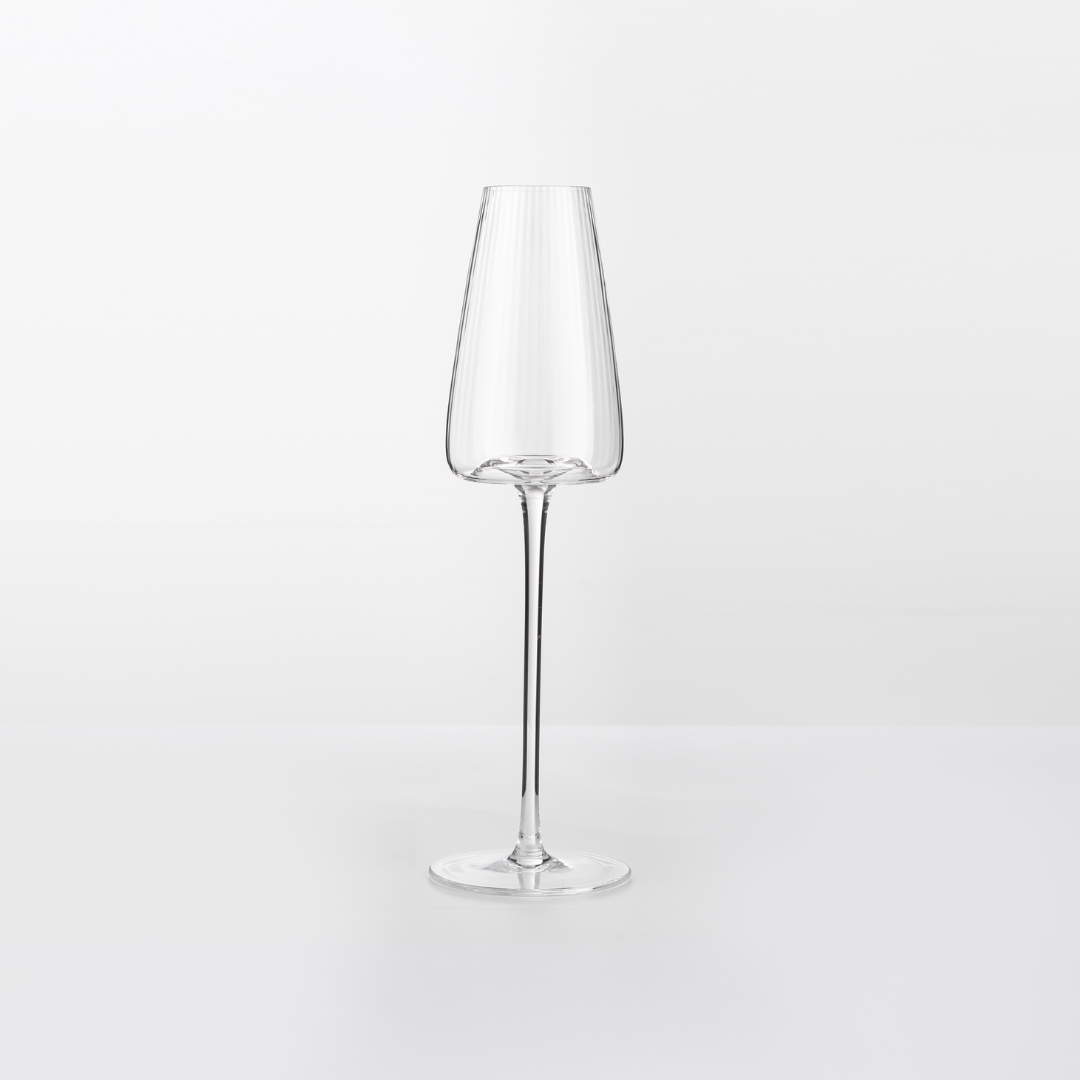 Melted crystal champagne flute in set of 4, styled shot
